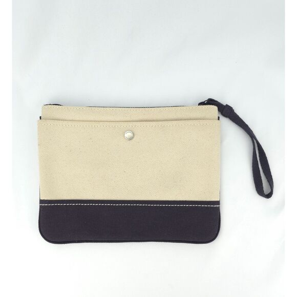 Land's End Medium Solid Canvas Zipper Pouch Toiletry Makeup Bag Wristlet - Picture 1 of 6